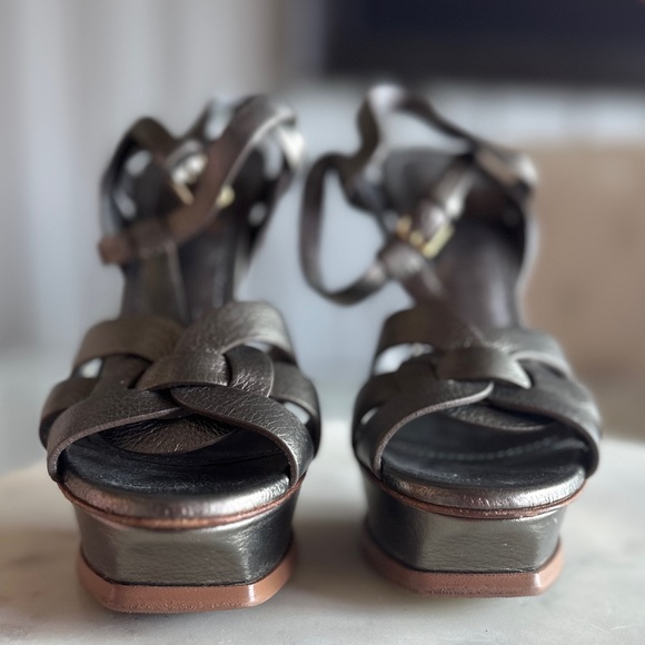 Ysl Saint Laurent Metallic Leather Tribute Sandals 36 - Picture 8 of 15